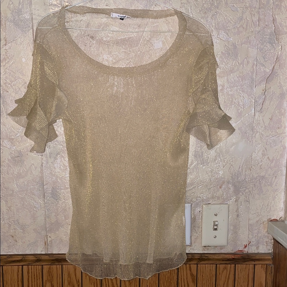 Sparkly sheer dainty fairy gold moist top (L)